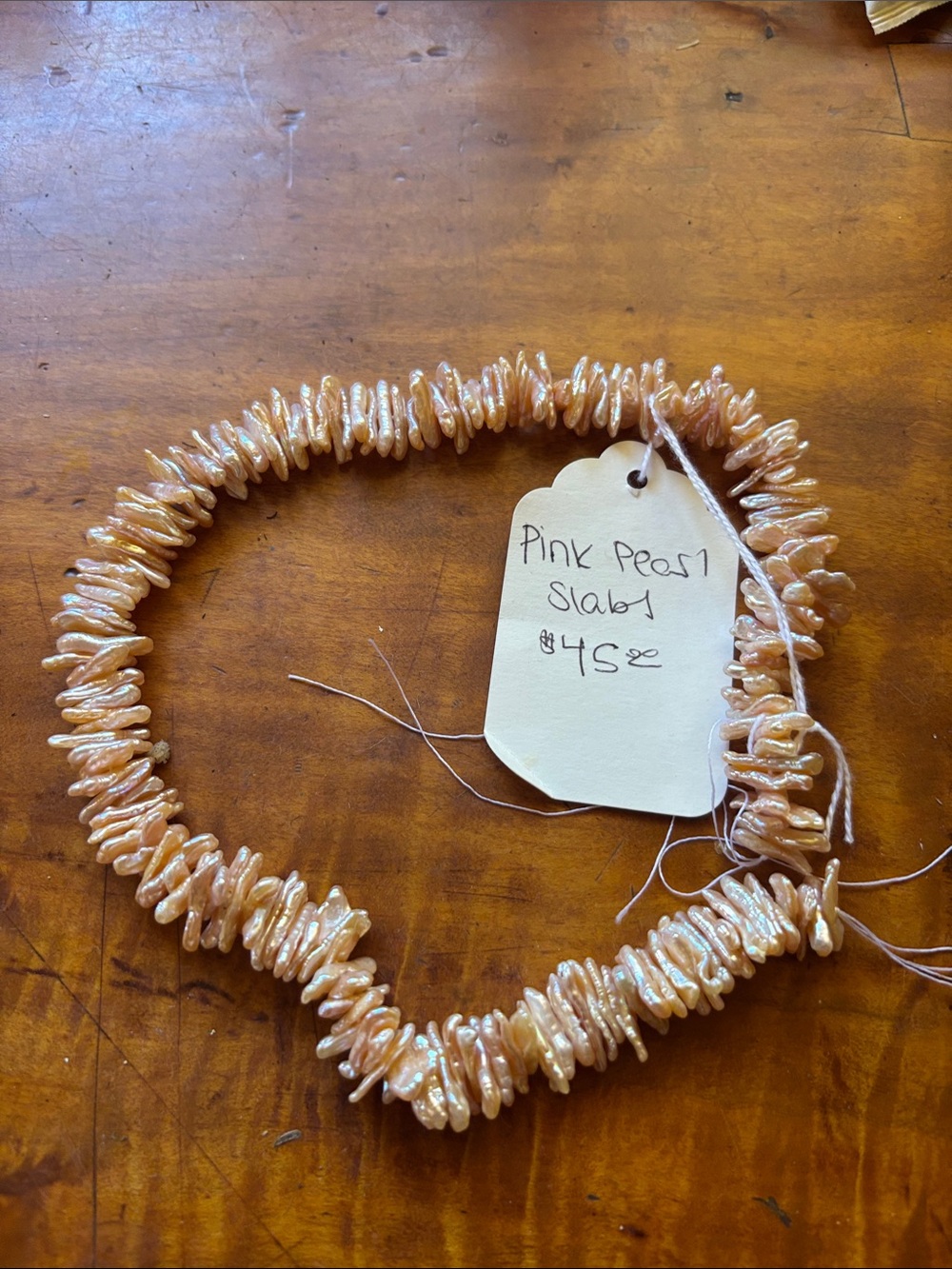 Pink Pearl Slab bead Strand